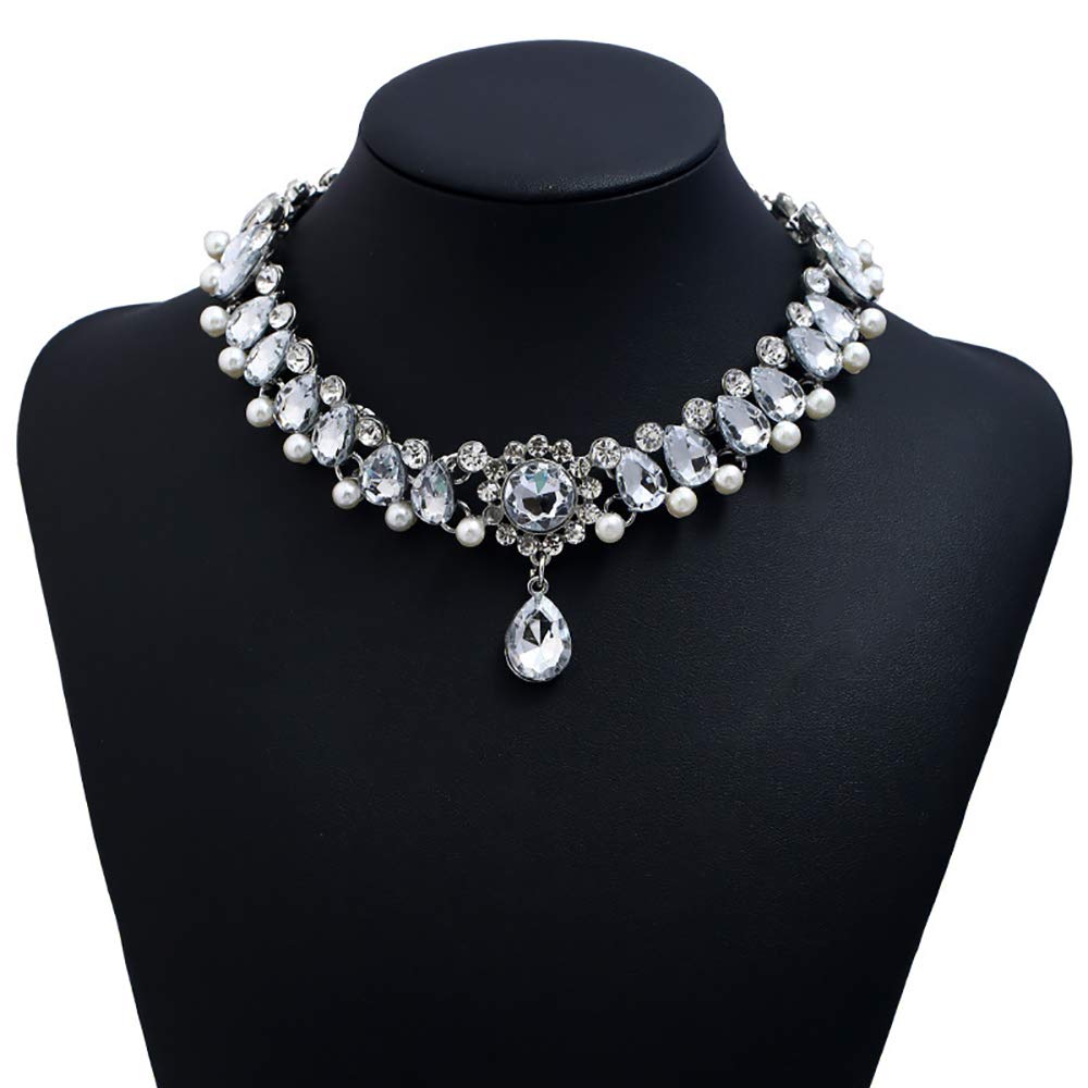 DoubleNine Rhinstone Crystal Choker Wedding Bridal Necklace Collar Teardrop Handmade Prom Statment Accessories for Women Girls Bridesmaid Gift