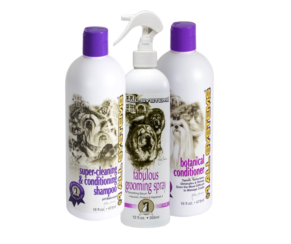 #1 All Systems Poodle Grooming Package, Shampoo, Conditioner, Spray, Brush and The Perfect Poodle Comb