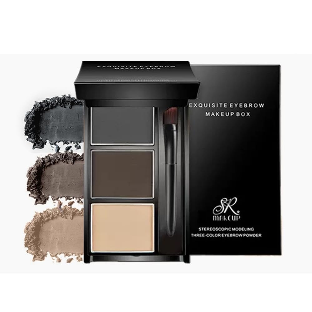 Eyebrow powder three-color brow disc waterproof eyebrow powder eyebrow makeup kit eyebrow filler to shape natural eyebrows (03# Skin color, brown
