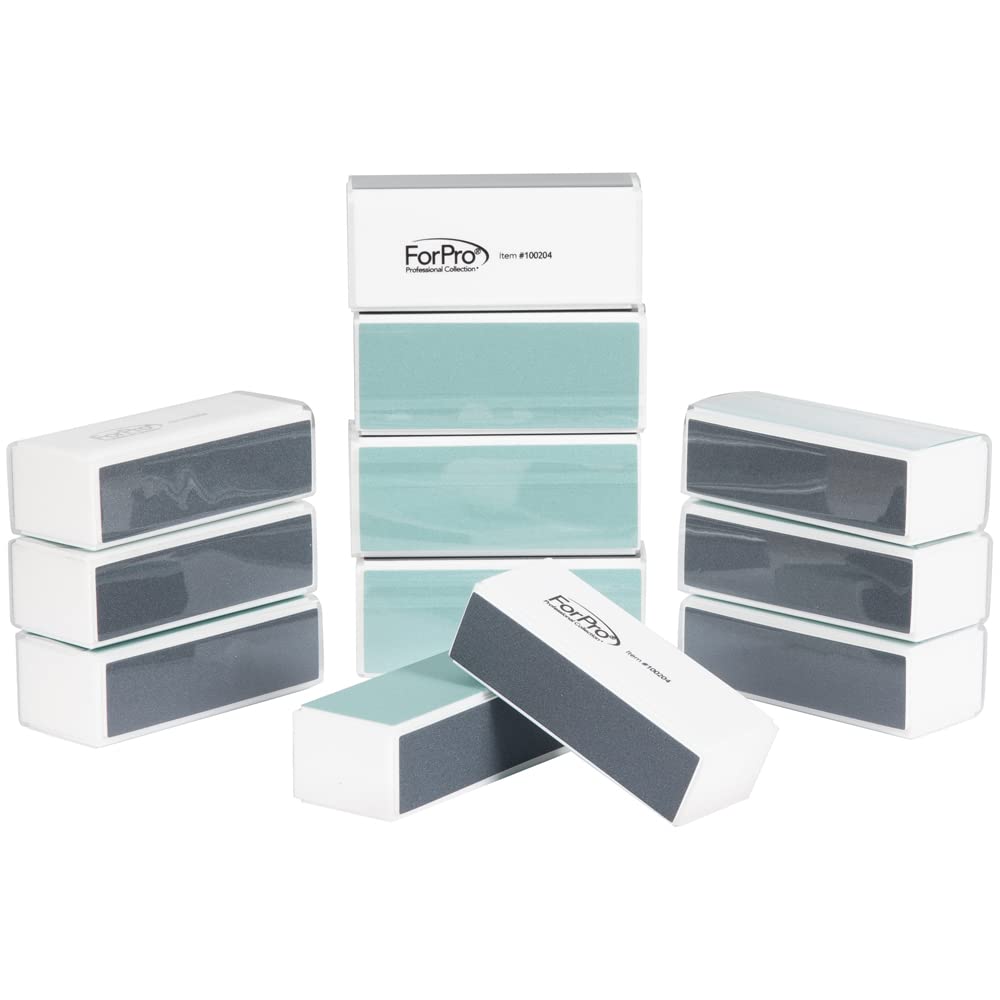 ForPro Professional Collection AfterGlo 4-Way Buffer, Black 360/Black 360/Green 400/White 4000 Grit, Four-Sided Manicure and Pedicure Nail Buffer