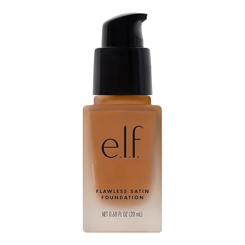 e.l.f. Flawless Satin Foundation, Lightweight & Medium Coverage, Semi-Matte Finish, Vegan & Cruelty-Free, Caramel, 0.68 Fl Oz (20mL)