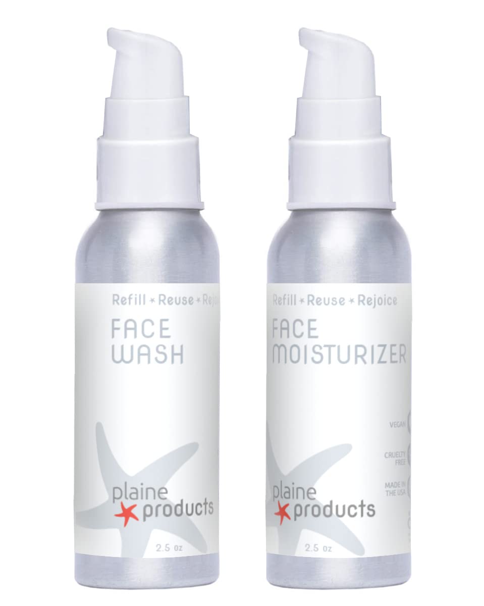 Eco-Friendly Face Wash and Face Moisturizer Set - Sensitive Skin, 2.7 oz (Refillable Bottle with Pump)