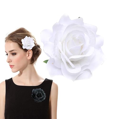 White Rose Flower Hair Clips Flower Brooch Pin Up Mexican Flamenco Dancer Fabric Flowers Headwear Barrette Styling Tools Accessories for Women Girls