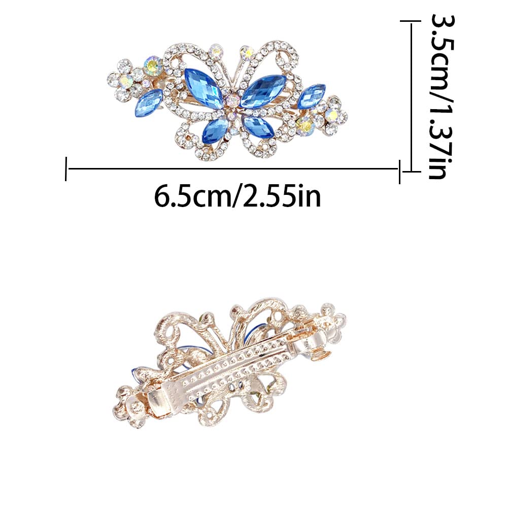 4 PCS Hair Clips for Women Ladies, Butterfly Design Crystal Rhinestones French Barrettes Spring Hair Barrettes Clip, Women Fashion Ponytail Holders