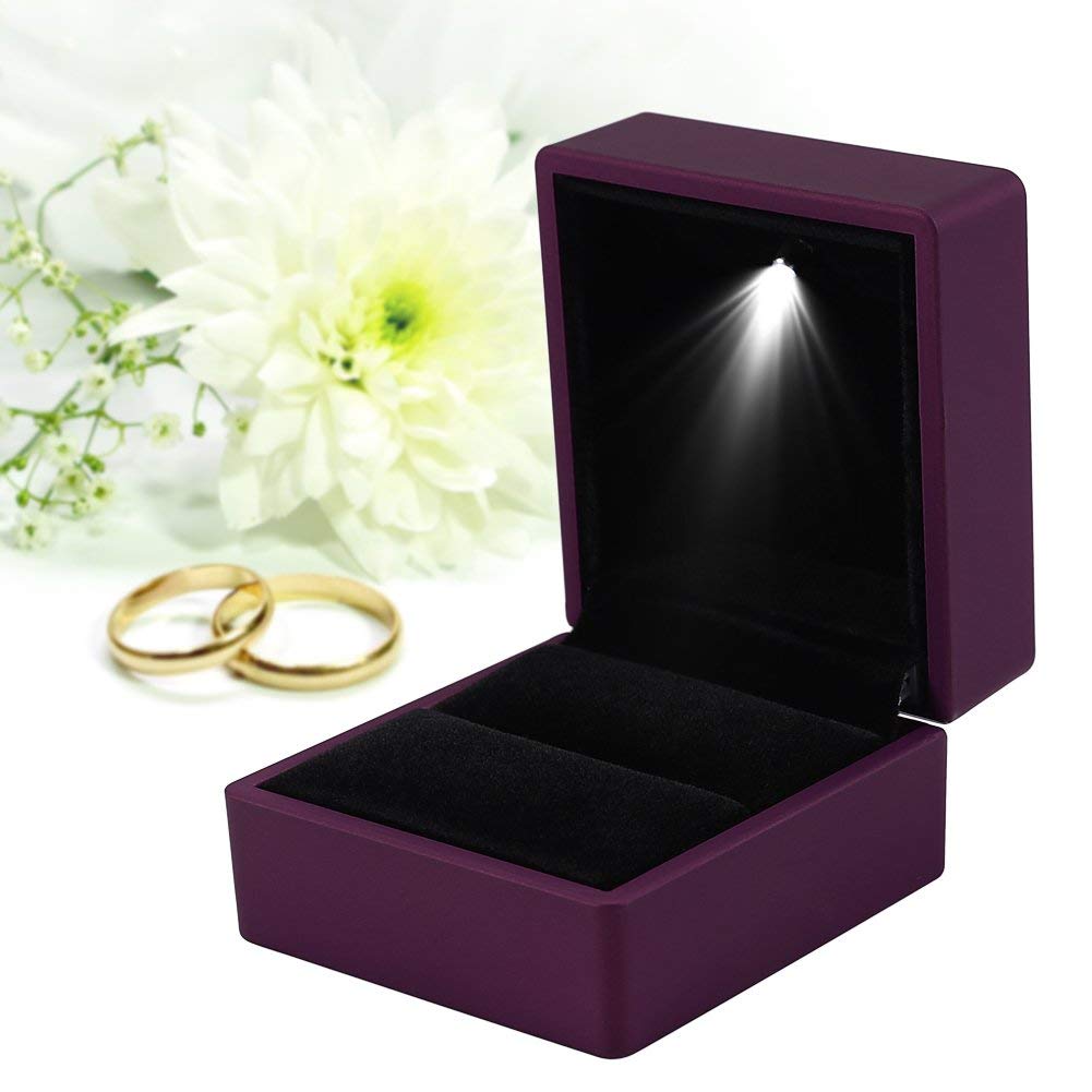 Yosoo LED Lighted Ring Box Earring Ring Gift Case Wedding Ring Jewelry Display Packaging Organizer Storage Holder for Engagement Wedding Gift ()