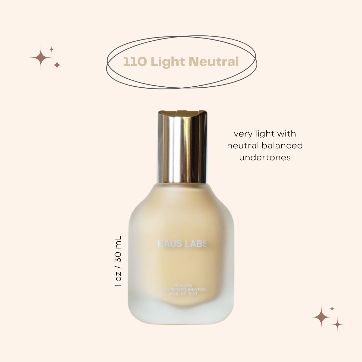 HAUS LABS BY LADY GAGA Triclone Skin Tech Medium Coverage Foundation with Fermented Arnica 110 Light Neutral