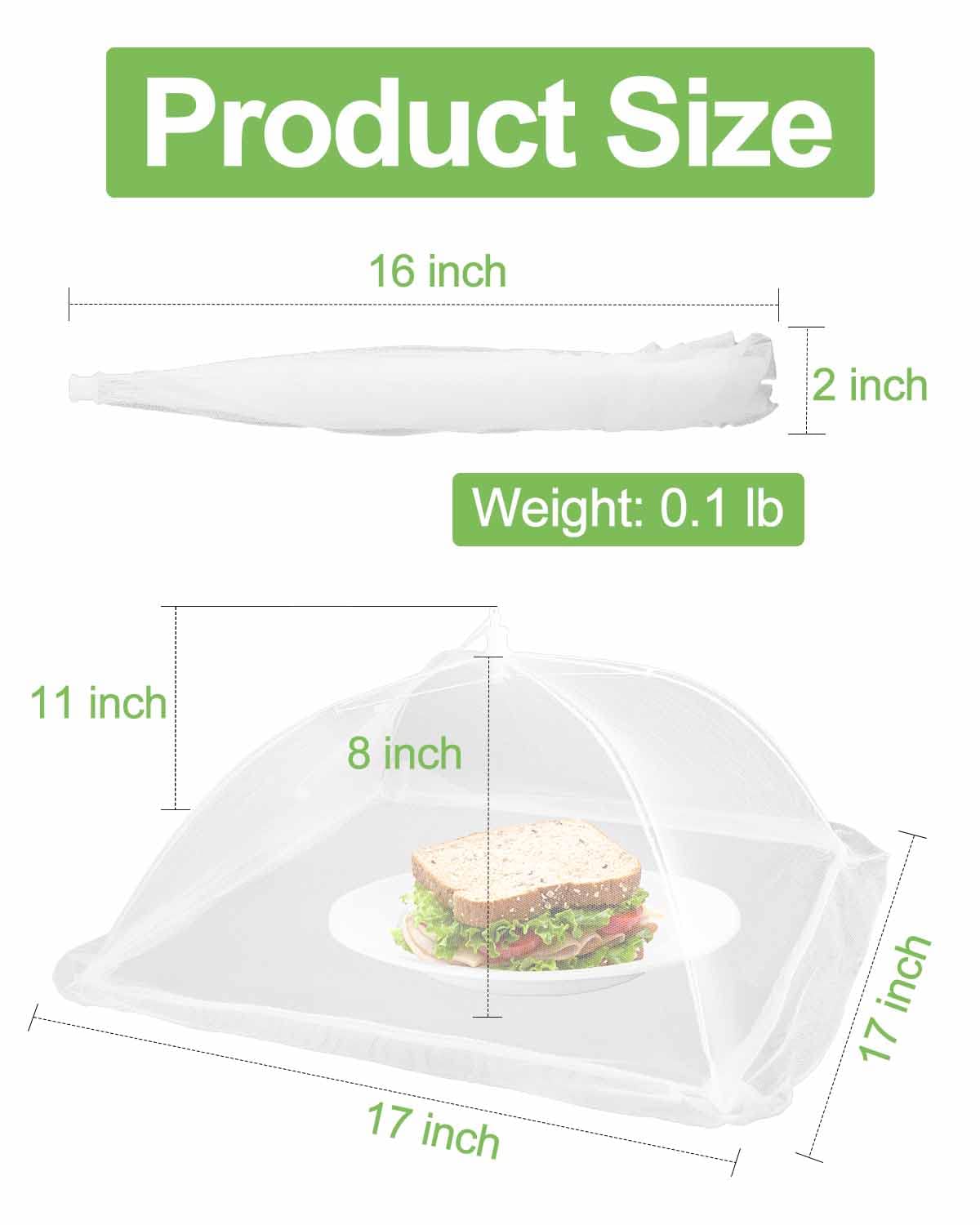 Lauon 6-Pack Large Mesh Food Covers – 17"x17" Pop-Up Tents, White Nylon Umbrella Screens for Outdoor BBQ, Picnics, Camping, Parties