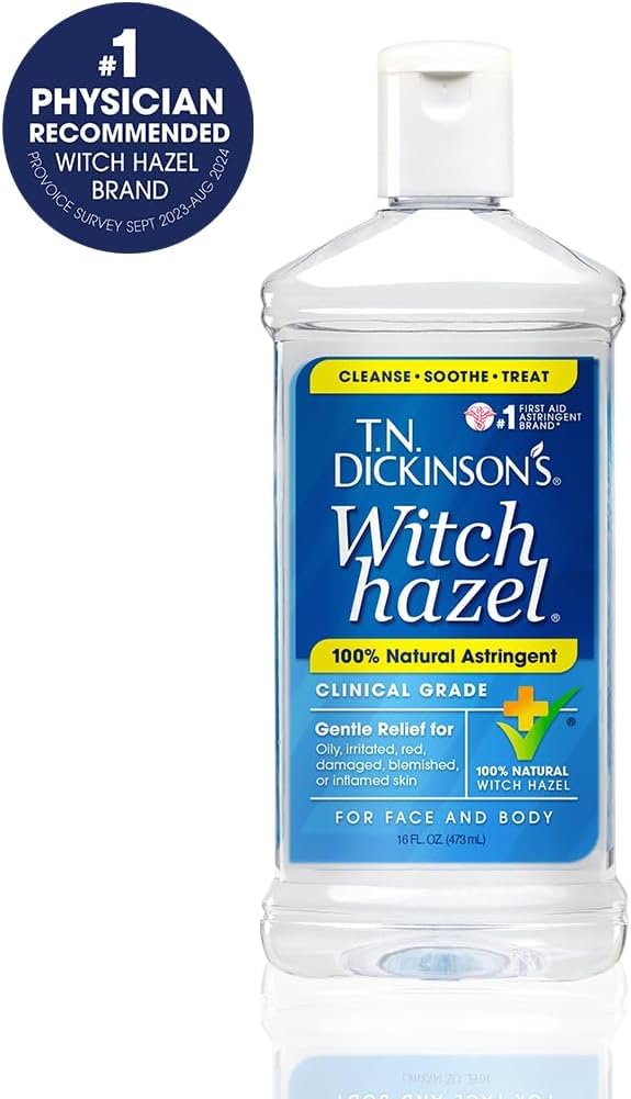 T.N. Dickinson’s Witch Hazel Astringent 8 oz – 100% Natural, Fragrance-Free | Clinical Grade Formula to Cleanse & Soothe Face & Body Skin