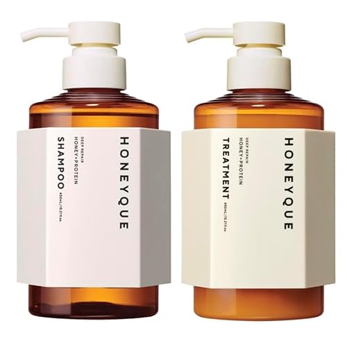 Deep Repair Honey Collogen Moist Shampoo & Conditioner Set (450ml / 15.2 fl oz Each) By HONEYQUE | Japanese Salon-Quality Sulfate-Free, Frizz Control
