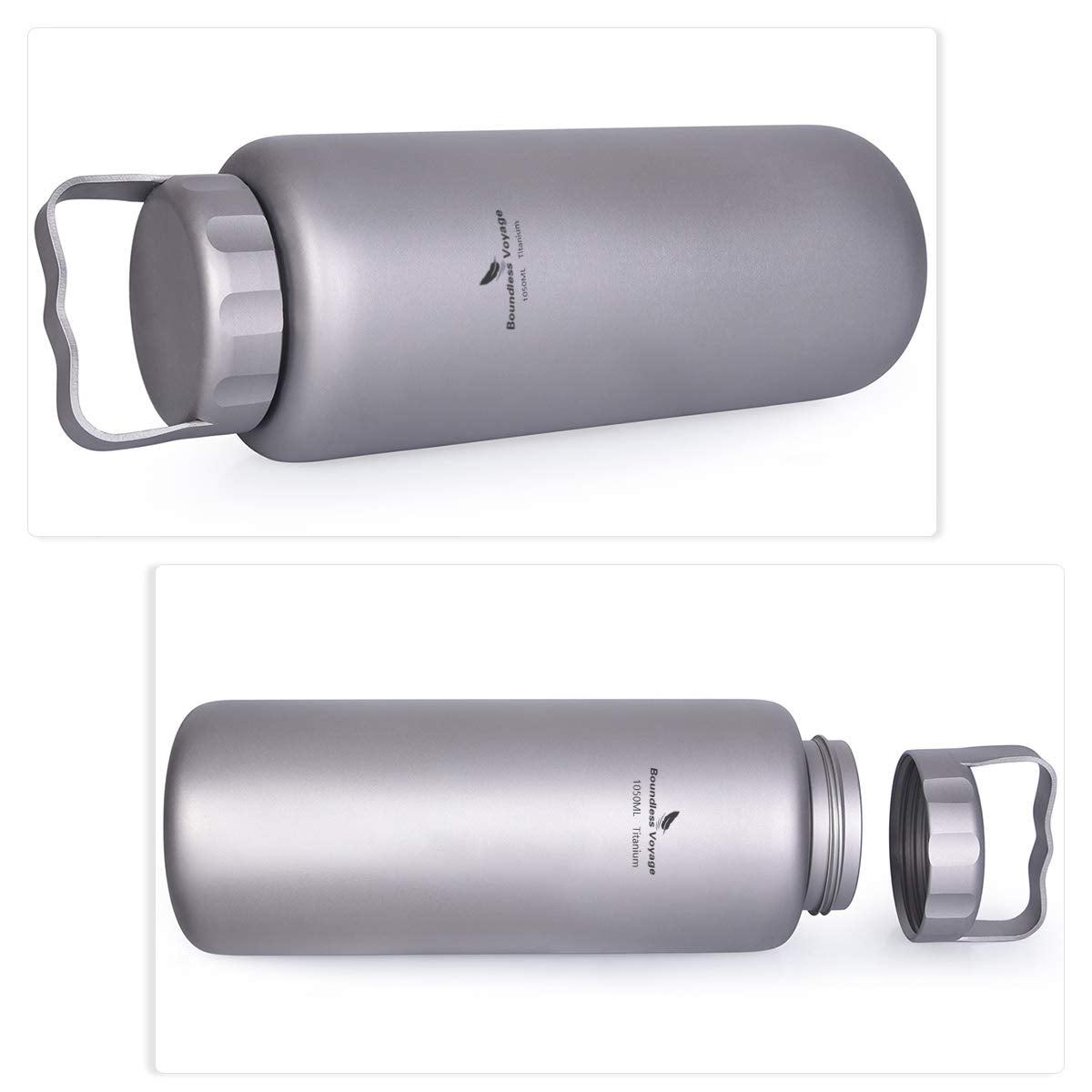 iBasingo 1050ml/35.5 oz Titanium Water Bottle with Handle Outdoor Leak-Proof Wide Mouth Sport Drinking Bottle Camping Tea Coffee Canteen Kettle…