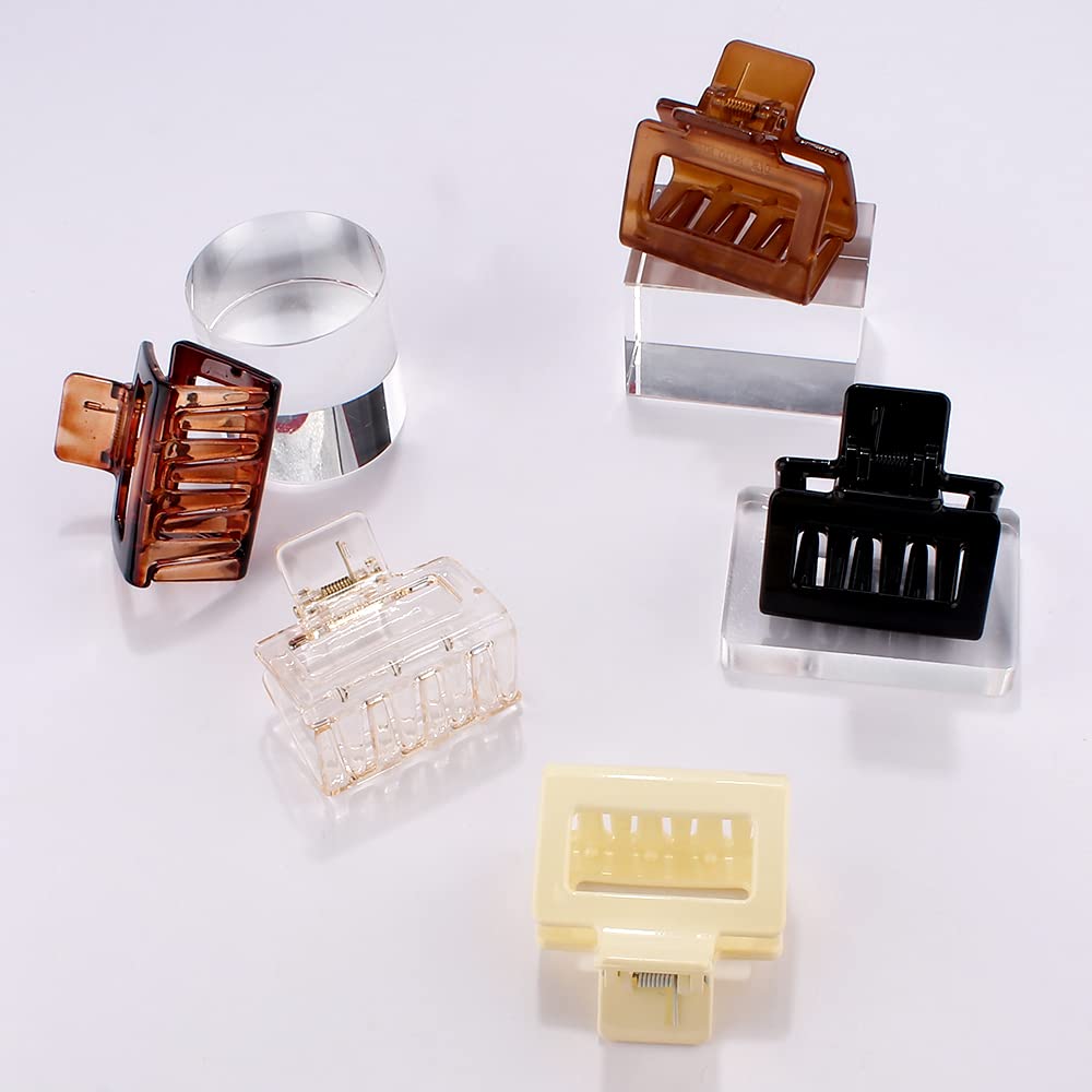 ATODEN Square Hair Clips Set - 5 Pcs Mini Acrylic Claw Clips for Short, Thin and Medium Hair, Non-Slip Hair Clamps and Jaw Clips, Hair Accessories