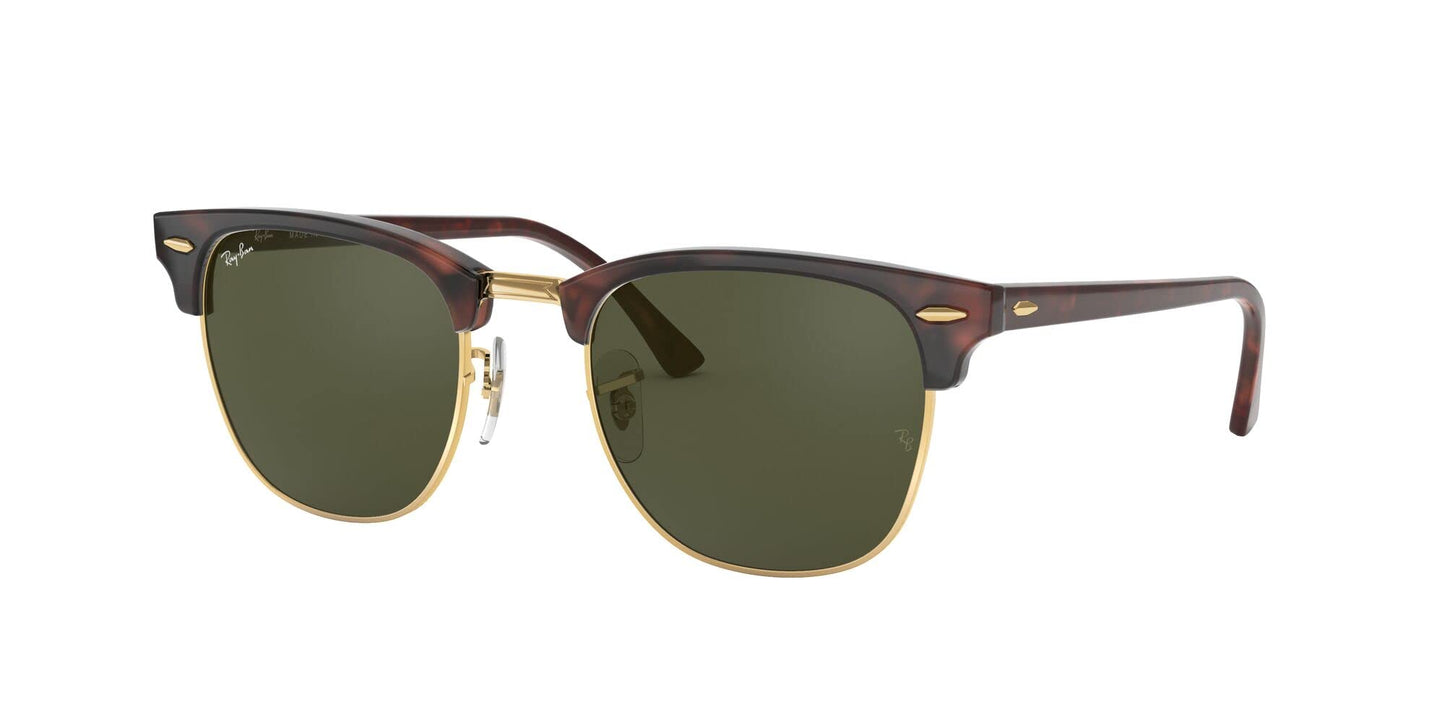 Ray-Ban Unisex RB3016 Clubmaster Square Sunglasses, Mock Tortoise On Gold/G-15 Green, 49 mm