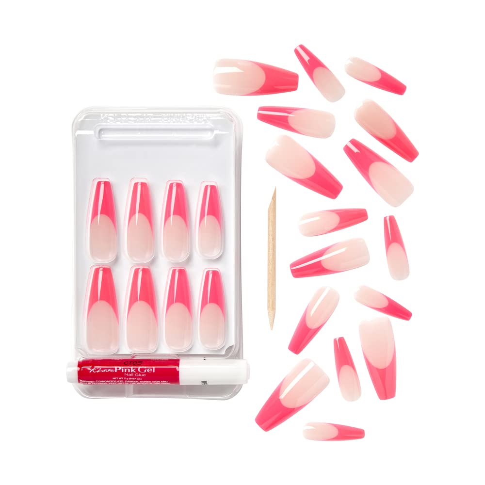 Gold Finger X-Long Full Cover Nails Press On Nails Limited Edition (Kind a Classy) Coffin Shape Extra Long Mini Glue Included Long Lasting