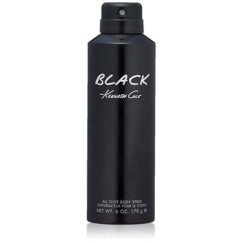 Kenneth Cole Black All Over Body Spray for Men, Aromatic Woody Fragrance, Notes of Watermint, Mandarin, Cedar, and Musk, Long-Lasting Cologne, 6.0 Fl.