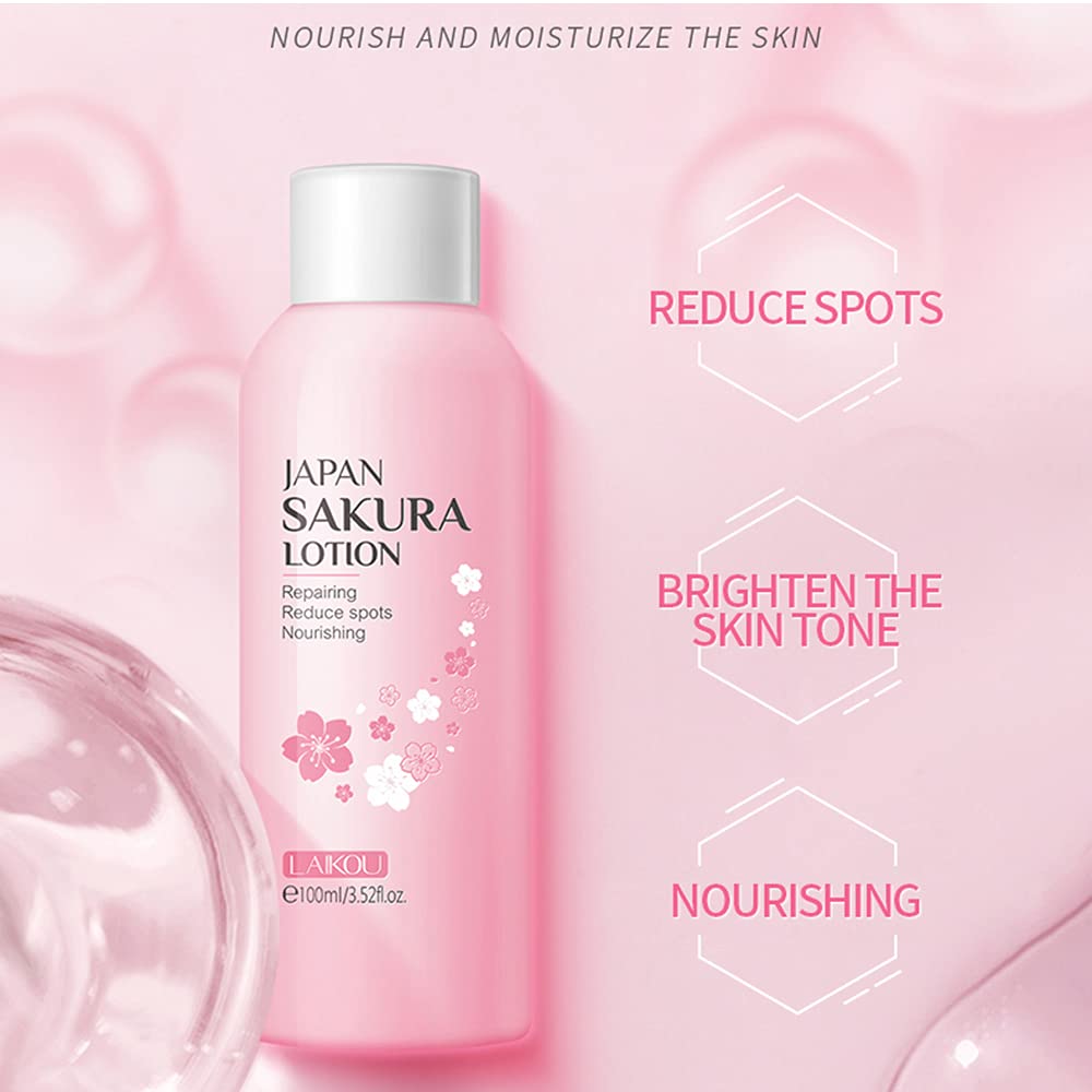 BEUKING Sakura Face Lotion Moisturizing Essence for Shrink Pores Skin Daily Care, Toner Lotion Hydrating Repair Face Cream Vitamin C Serum Improve