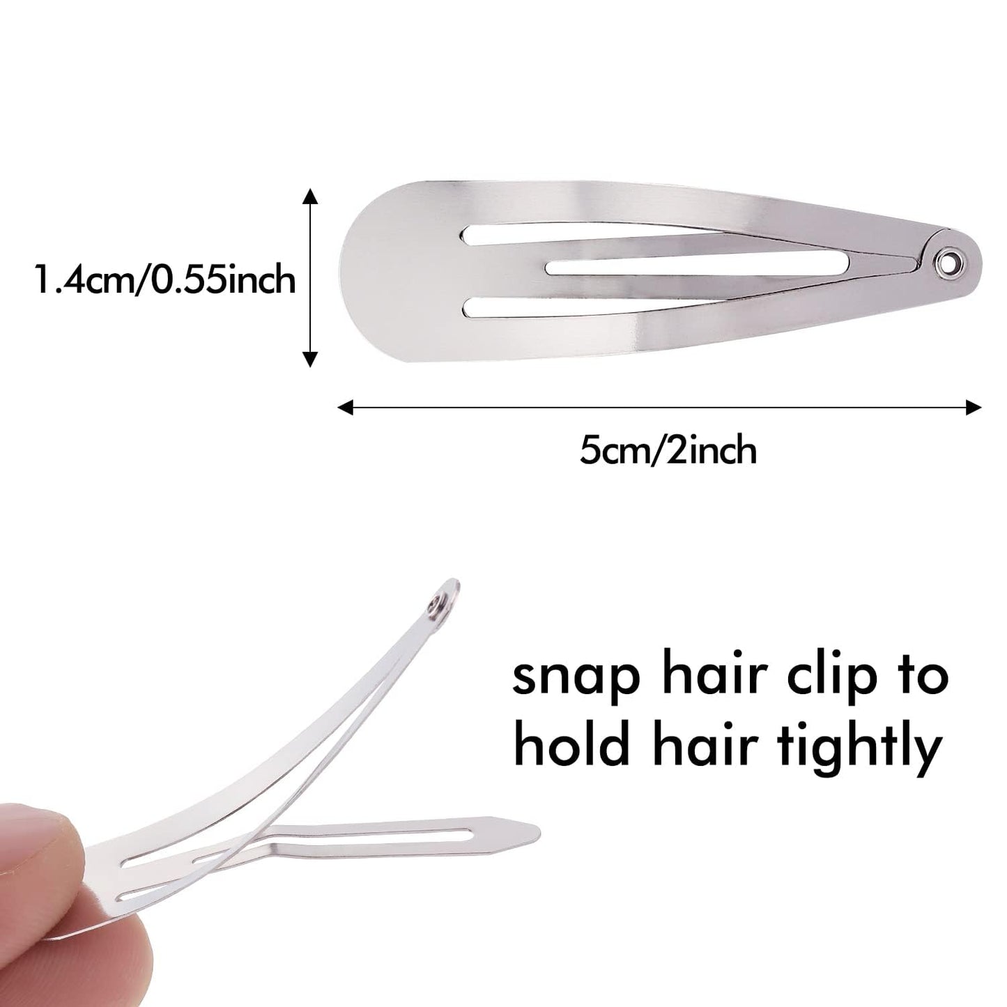Lawie 100 Pack 2" Snap Hair Clips - Silver Metal Barrettes, 5cm Small Hairpins, Thin Barrettes for Gray Hair, DIY Crafts, Accessories for Women
