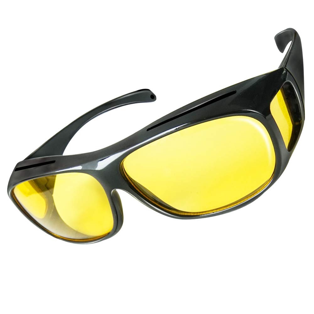 OTRIEK Night Vision Glasses for Driving, Yellow Wrap-Around Sunglasses, Anti-Glare Night Driving Glasses for Women, HD Polarized Lenses, Medium