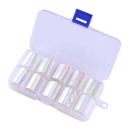 WOKOTO 10 Rolls White Pearl Color Holographic Nail Art Foil Transfer Roll Set Mix-Pattern Stickers Nails Transfer Decals Wraps Kit(1.0inchs*39.4inchs