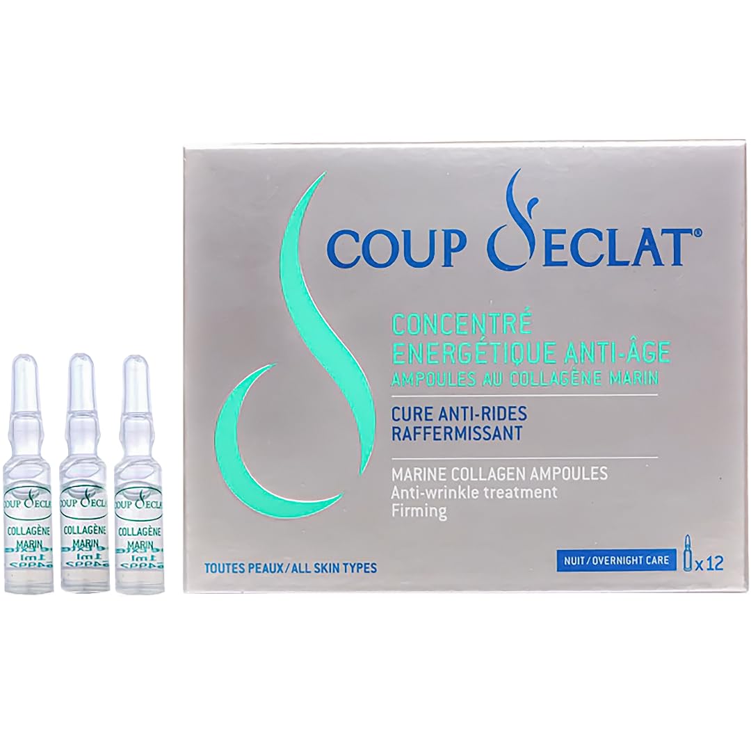 Coup d'Eclat 12 Piece Marine Collagen Ampoules - Anti-Aging Skin Care, Rejuvenating Facial Serum for Fine Lines & Wrinkles, Plumping & Hydrating, 12