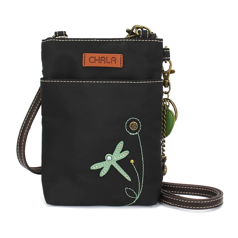 CHALA Crossbody RFID Cell Phone Purse - Women Nylon/Faux Leather Multicolor Handbag with Adjustable Strap Venture - Dragonfly - black