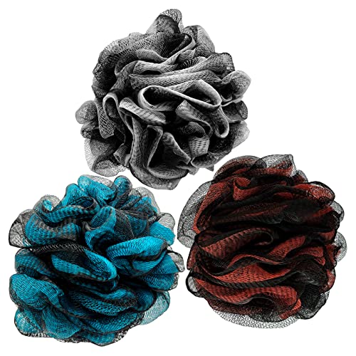 Loofah Bath Shower Sponge Body Scrubber,Extra Large 75g XL Exfoliate Mesh Pouf Shower Bouquet,3 Pack Body Wash for Women and Men