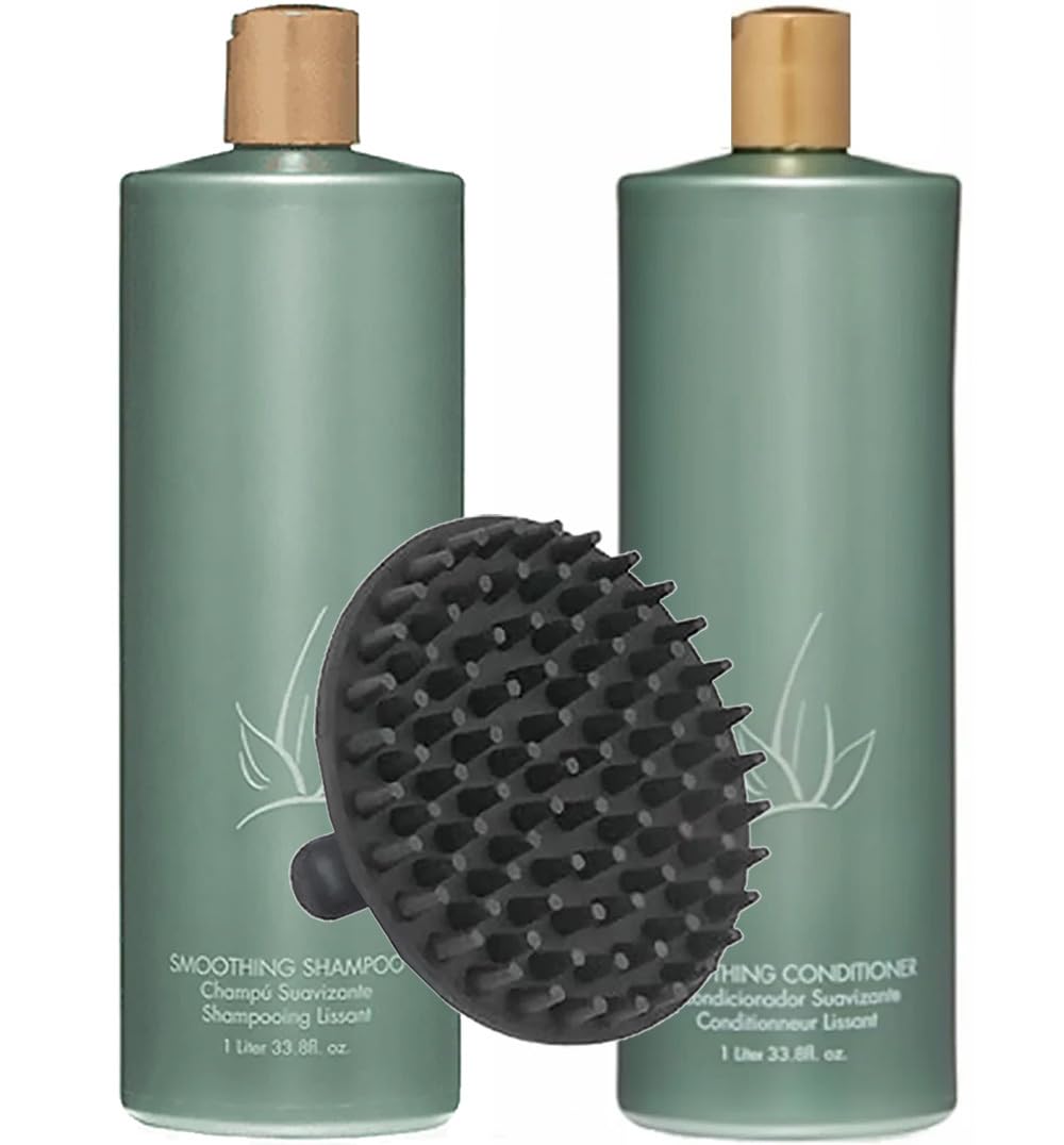 Agave Smoothing Shampoo & Conditioner 1 Liter Duo Set + M Hair Designs Scalp Brush - Frizz Control, Hydrating Hair Care for Soft, Smooth, Shiny Hair