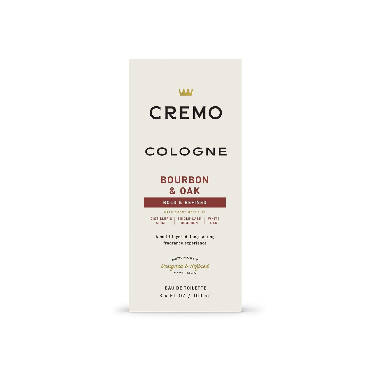 Cremo Cologne For Men - Bourbon & Oak Mens Cologne Spray, A Sophisticated Blend of Distiller’s Spice, Fine Bourbon and White Oak, Multi-Layered