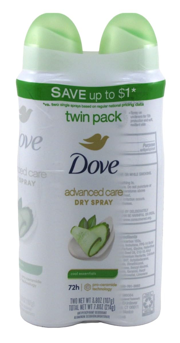 Dove, Deodorant Dry Spray Advanced Care Cool Essentials Twin Pack, 7.6 Ounce Beauty and Personal Care Dove