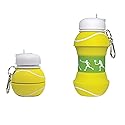 Maccabi Art Clip-On Collapsible BPA-Free Silicone Tennis Ball Water Bottle for Kids, 18 Oz. Size