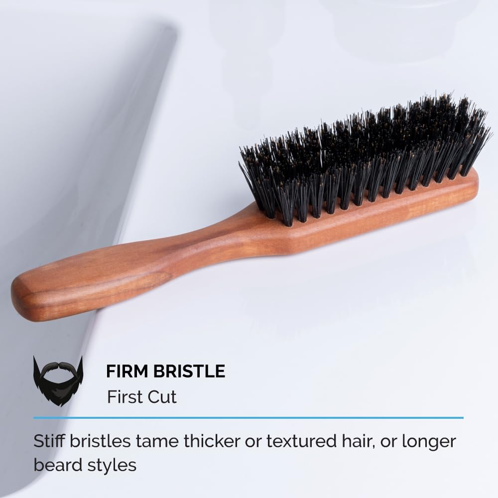 ZEUS Stiff Boar Bristle Beard & Mustache Brush for Men with Extended 6" Handle, Firm Natural Bristles for Styling & Detangling Facial Hair (Made