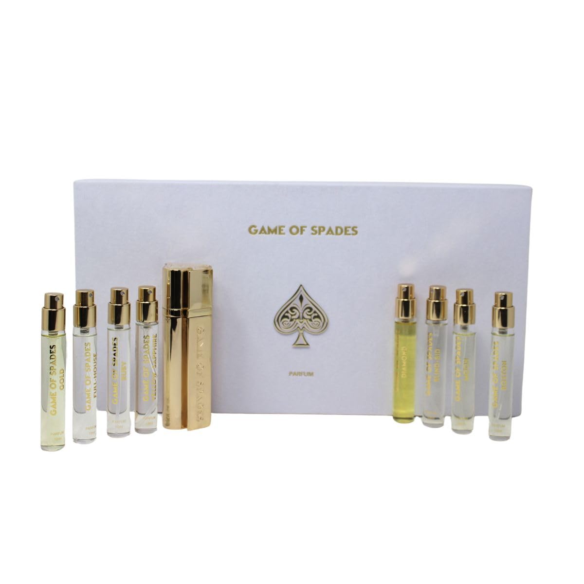 JO Milano Game of Spades 9-Piece Mini Parfum Set for Men & Women - Includes Boston, Moon, Blind Bid, Full House, Diamond, Gold, Ruby, Yellow Sapphire
