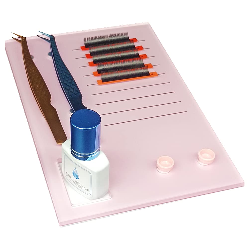 Acrylic Eyelash Grafting Pallet, Lash Tile holder, Bigger Size Glue Cups Eyelash Extensions Storage Gasket Pads with Magnetic Suction for 2 Tweezers