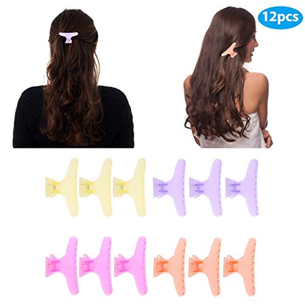 Sonew 12Pcs / Set Colorful Hair Clips Lovely Butterfly Holding Hair Hold Clip Hair Section Claw Clamps Hairdressing Tool(Clear)