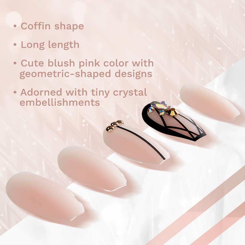 Ardell Nail Addict Premium Artificial Nail Set, Blush Geometric Crystals Beauty & Personal Care Ardell