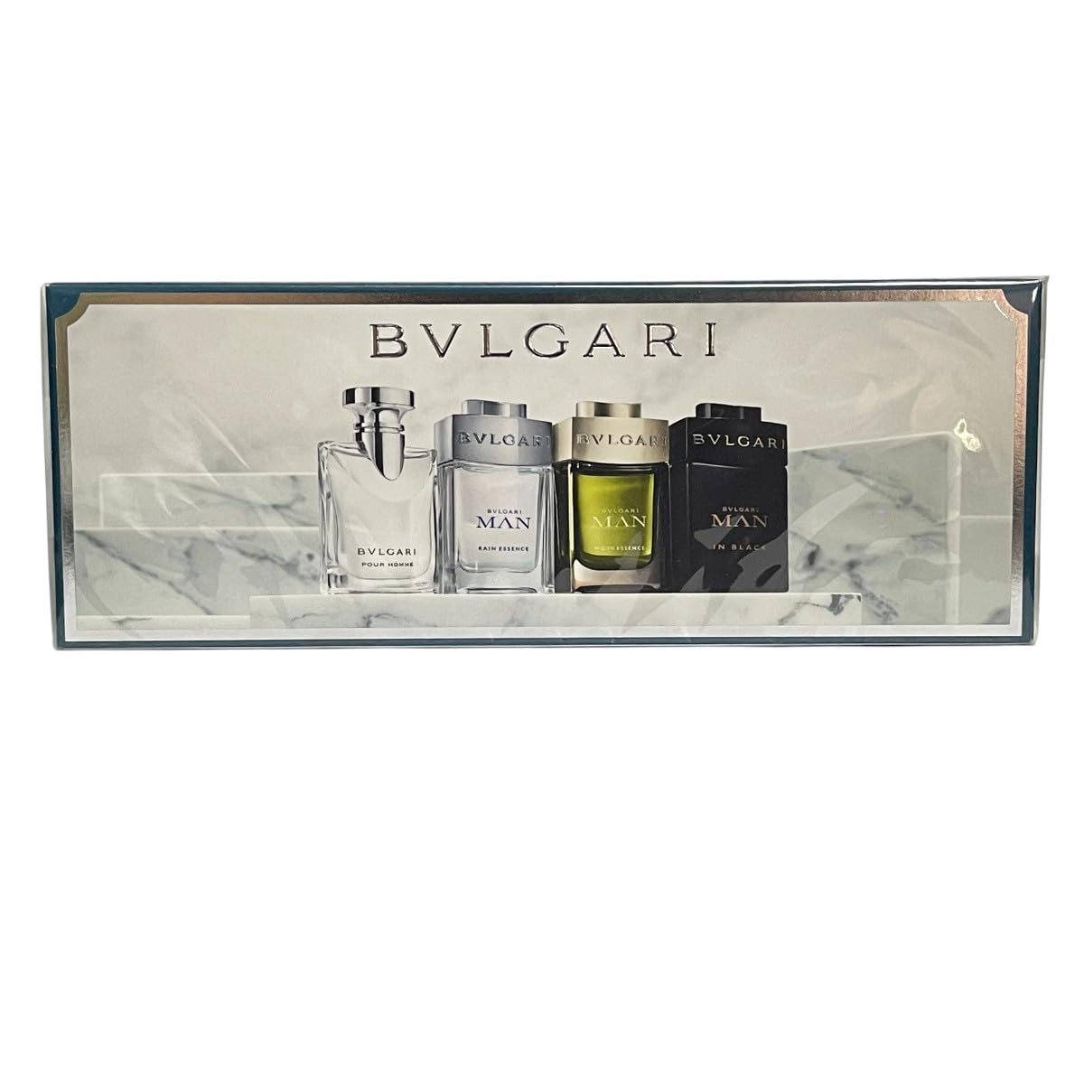 Bvlgari The Mens Gift Collection for Men - 4 Pc Mini Gift Set 5ml Pour Homme(EDT), EDP- Rain Essence, Wood Essence, Man In Black.