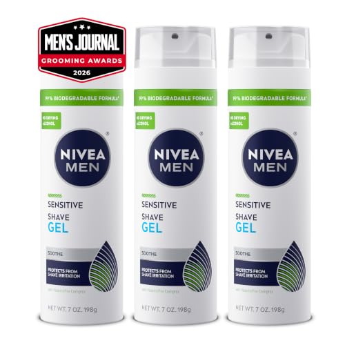 NIVEA MEN Sensitive Shave Gel, Shaving Gel for Men with Sensitive Skin, Enriched with VitaminPro Complex, 7 Oz Can, Pack of 3 Beauty and Personal Care NIVEA MEN Default Title