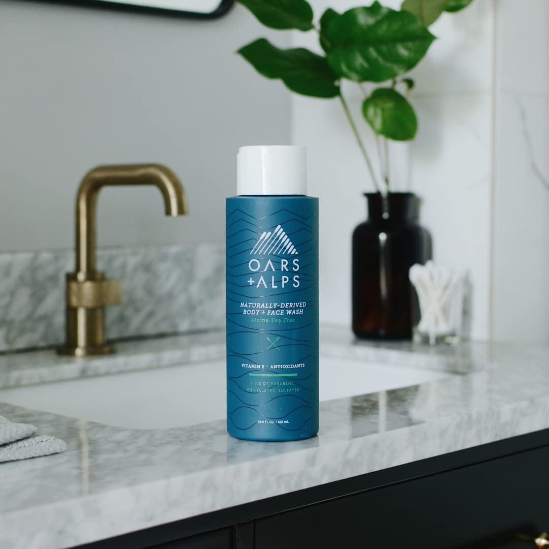 Oars + Alps Men's Sulfate Free Hair Shampoo, Conditioner, and Body Wash Kit, Moisturizing Skin Care Infused with Witch Hazel and Tea Tree Oil, Alpine