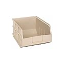 Quantum Storage K-SSB445IV-3 3-Pack Stackable Plastic Shelf Bin, 14" x 11" x 7", Ivory