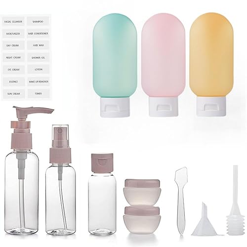 ZLSSETEC 12pack Travel Bottles for Toiletries, TSA Approved Travel Size Toiletries Containers, Travel Bottles Set with Labels Leakproof Squeezable