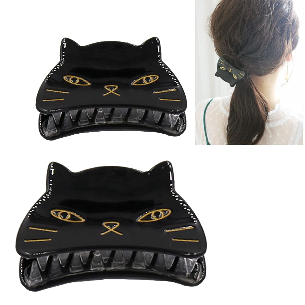 Yusier 2 PCS Cute Cat Claw Hair Claw Clip Two Sizes That Stay in Place Hair Clips Hair Clips fo Women Girl (Black Cat)
