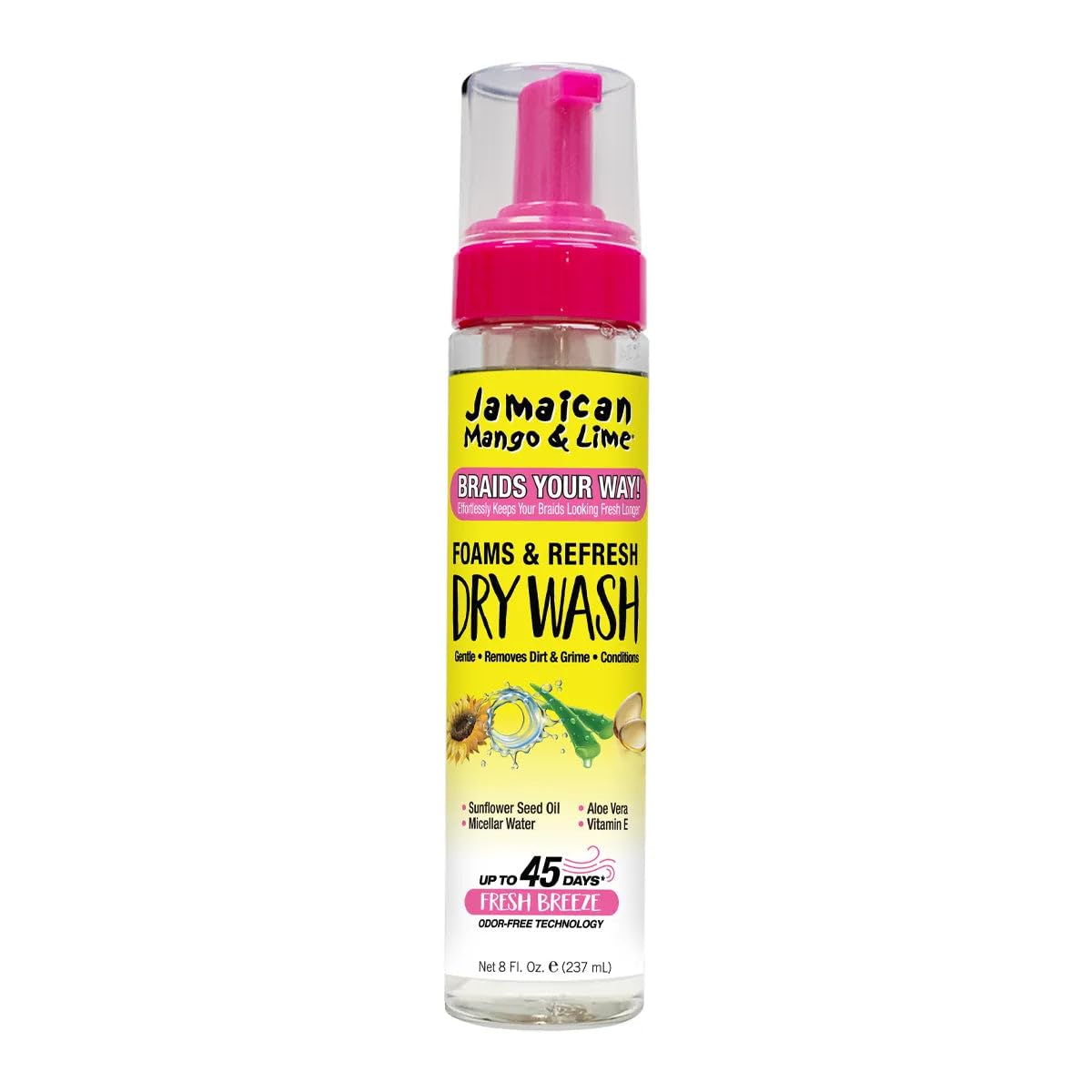 Jamaican Mango & Lime Braids Your Way Dry Wash - Gentle Cleansing Foam for Braids, Locs & Twists - No-Rinse Dry Shampoo for Scalp