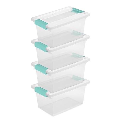 Sterilite 4-Pack Clip Box, Stackable Clear Plastic Bins with Latching Lids, Medium - Writing, Arts or Crafts Supplies Storage Containers for Home…