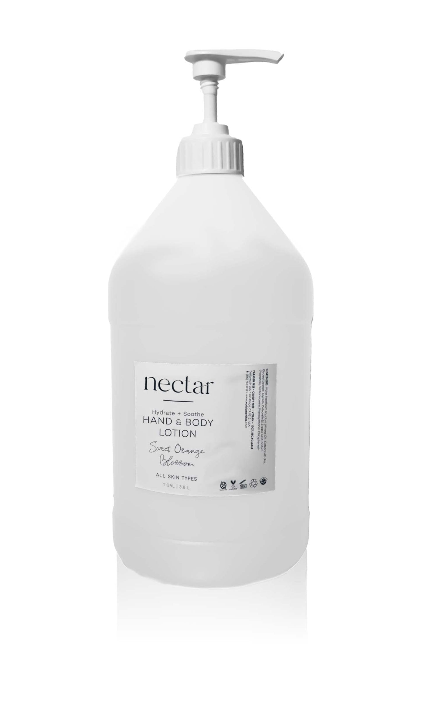 World Amenities - Nectar Body Lotion | 1 Gallon, 3.8L | Sweet Orange Blossom Refill Bottle With Pump, Hotel Amenities, Airbnb Rentals, Suitable