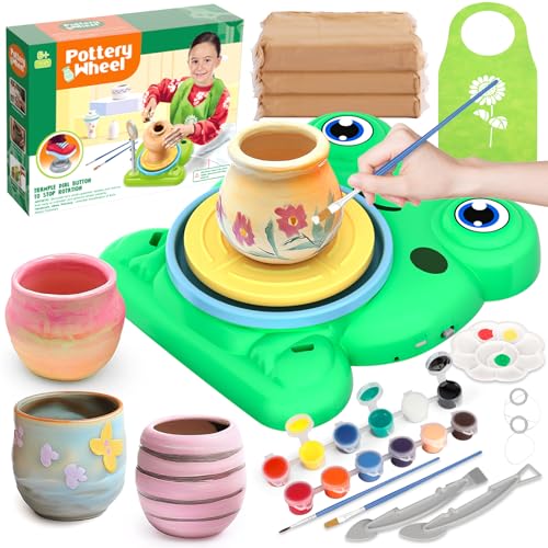 Pottery Wheel for Kids - Complete Pottery Painting Kit Arts and Crafts for Kids Ages 8-12 with 3 Pack Air Dry Clay Art Supplies Toys for Girls Boy…
