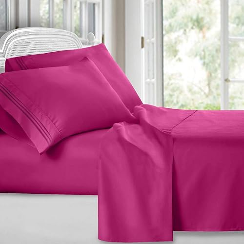 Clara Clark Bed Sheets, Premier 1800 Series 4 Piece Bed Sheet Set, Deep Pocket, Wrinkle, Fade, Stain Resistant, Luxury Soft Bedding Sheets &