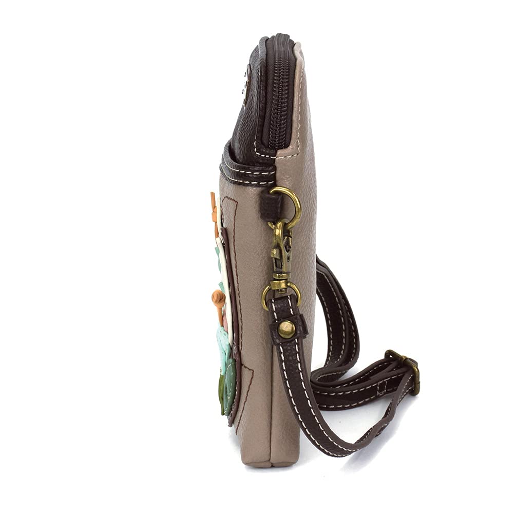 CHALA Plant Life Collection Cell Phone Crossbody Purse-Women PU Leather/Canvas Multicolor Handbag with Adjustable Strap - Calla Lily - warm gray