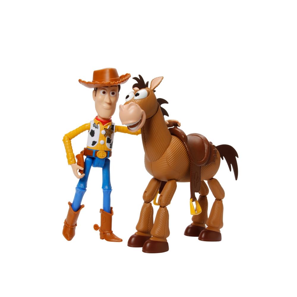 Mattel Disney Pixar Toy Story 4 Movie Set of 2 Action Figures, Collectible Pack Includes with Woody with Removable Hat & Rideable Bullseye