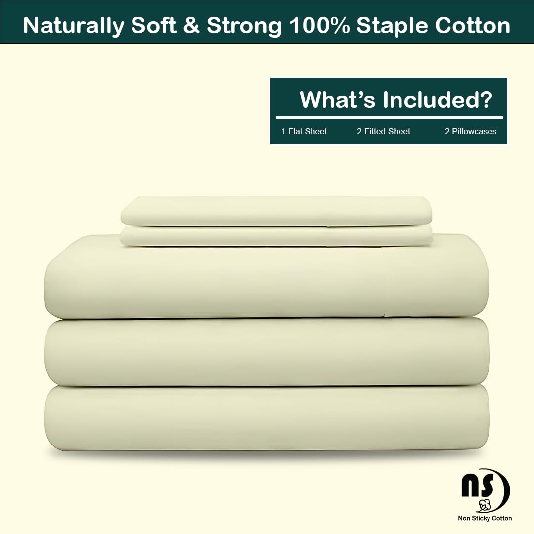 NON Sticky cotton Adjustable Split King Sheet Set for Sleep Number Beds, Premium 100% Long Staple Cotton Bedding, Two Twin XL 39" X 80" Fitted Sheets