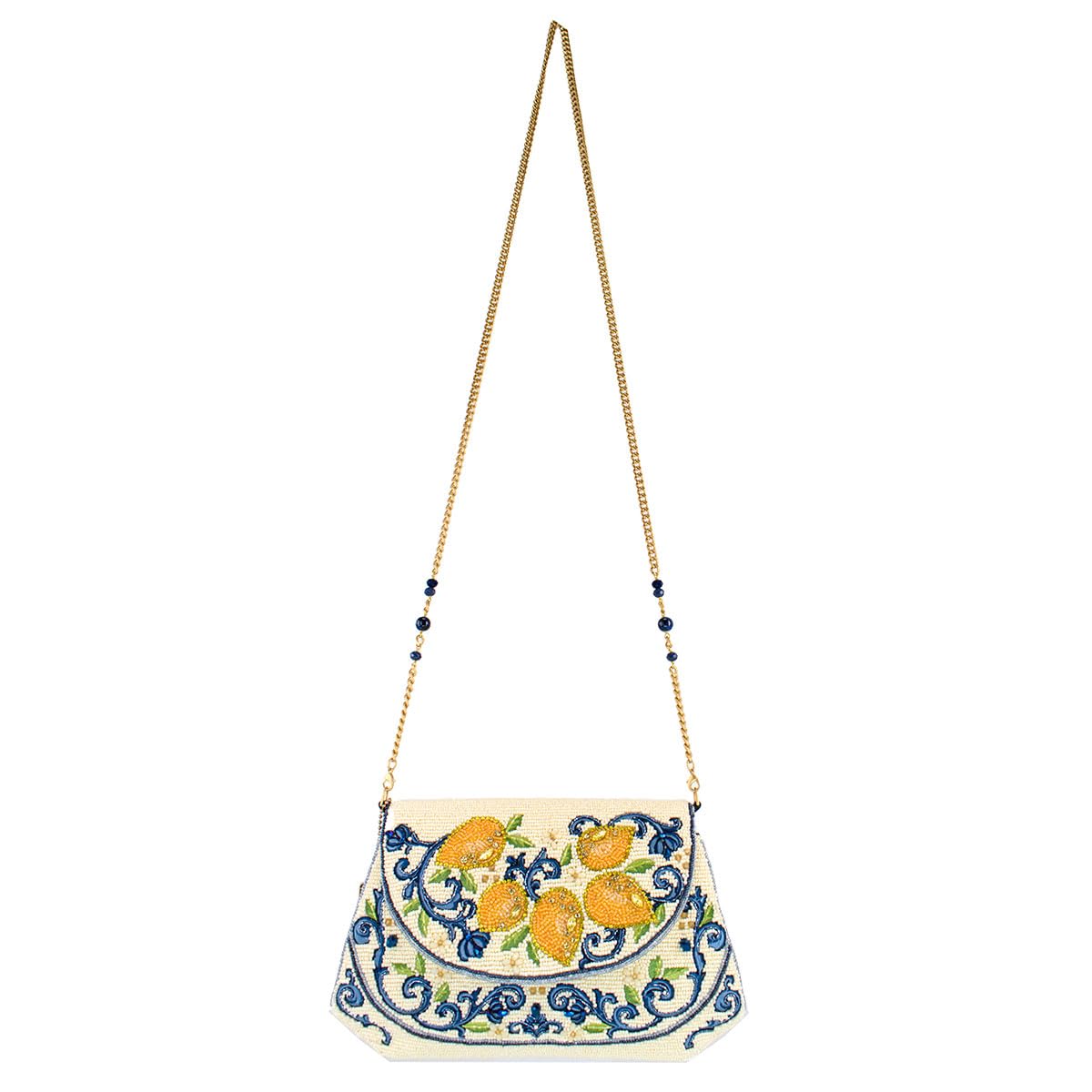 Mary Frances Capri Lemons Beaded Crossbody Handbag - Lemon Fruit Embroidered Evening Clutch Purse with Removable Chain Strap, Multicolor