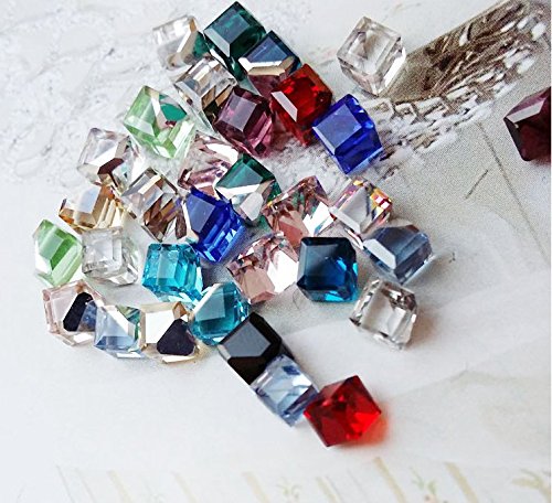 60PCS 3D Cube Square Rhinestone Crystal Glass Nails Beads Decoration Manicure Nail Art 4MM (Colorful) Beauty & Personal Care MEYA